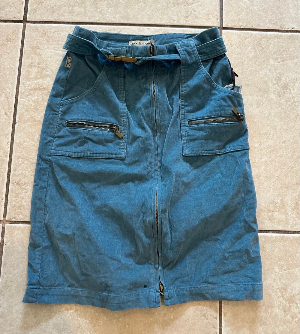 NWT Max Studio Russian Blue Corduroy Utility Mini Skirt Size 0 Belted
